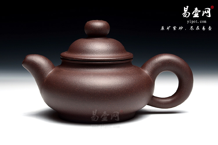 原矿紫茄泥作品：徐俊英紫砂壶《扁灯》图片